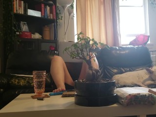 Hidden cam on my roommate studying, no panties upskirt! 18 years old